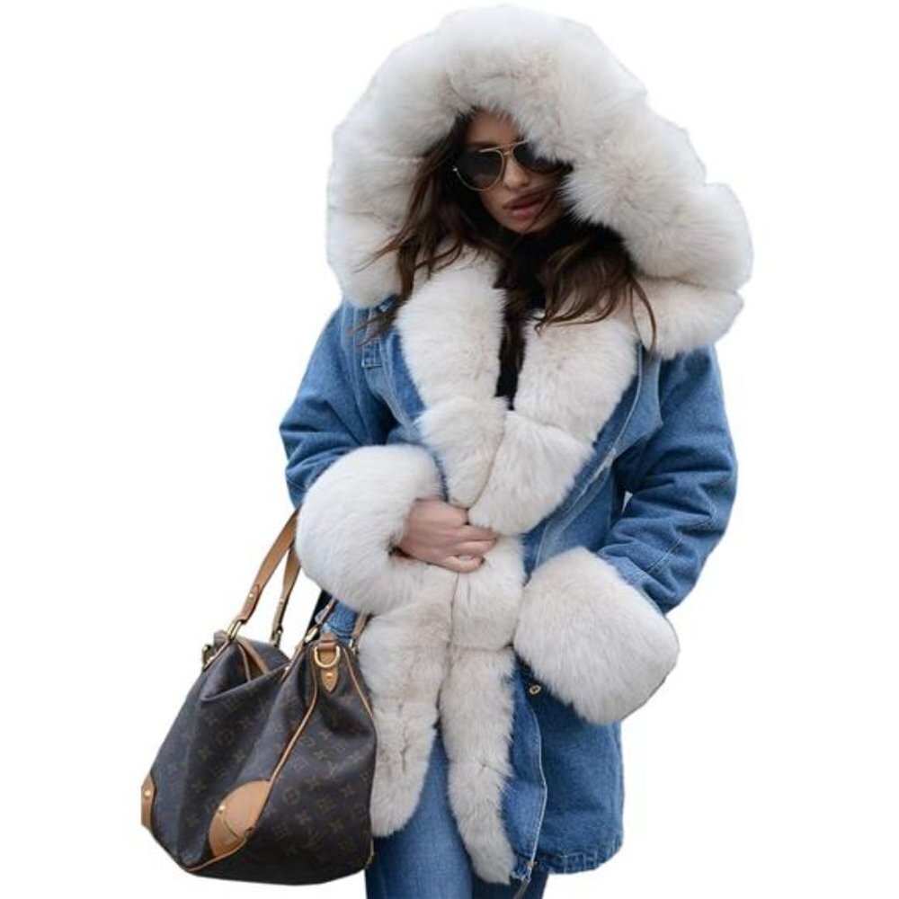 Cozy Long Hooded Parka Coat Faux Fur Collar Women
